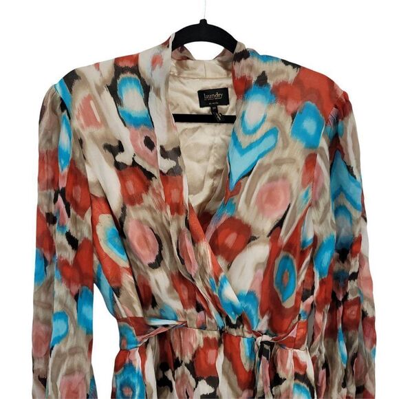 Laundry by Shelli Segal Silk Mod Ikat Wrap Balloon Sleeve Mini Dress Sz 14 - Picture 6 of 12